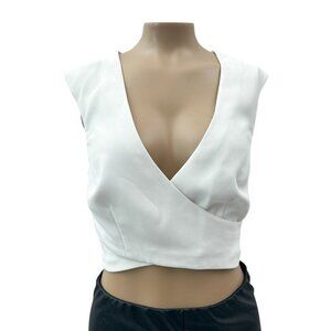 Marciano Crepe White Sleeveless Faux Wrap V-Neck Crop Top Zip Back Womens XS